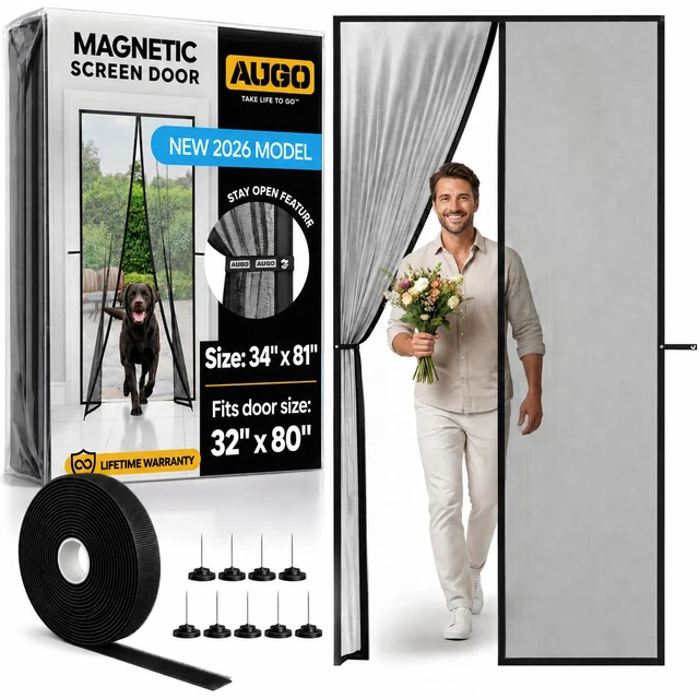 Main image of Magnetic Screen Door - Self Sealing, Heavy Duty, Hands Free Mesh Partition Keeps Bugs Out - Pet and Kid Friendly - Patent Pending Keep Open Feature - 34 Inch x 81 Inch
