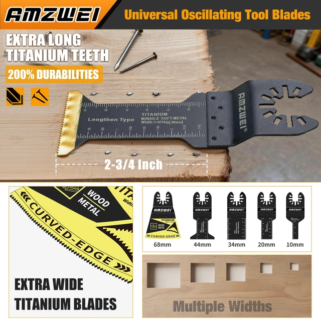 Alt view image 4 of 7 - 153PCS Upgraded Multitool Blades Oscillating Tool Accessories with Sandpaper, Hook Knife, Titanium Blades for Wood Metal Plastic Cutting, Compatible with Dewalt Ryobi Milwaukee Rockwell