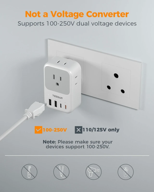 Alt view image 5 of 7 - South Africa Travel Plug Adapter 2 Pack, PD 20W Type M Adapter 4 AC Outlets, 4 USB Ports (2 USB C), South Africa Power Adapter, US to Nepal Botswana Namibia Bhutan