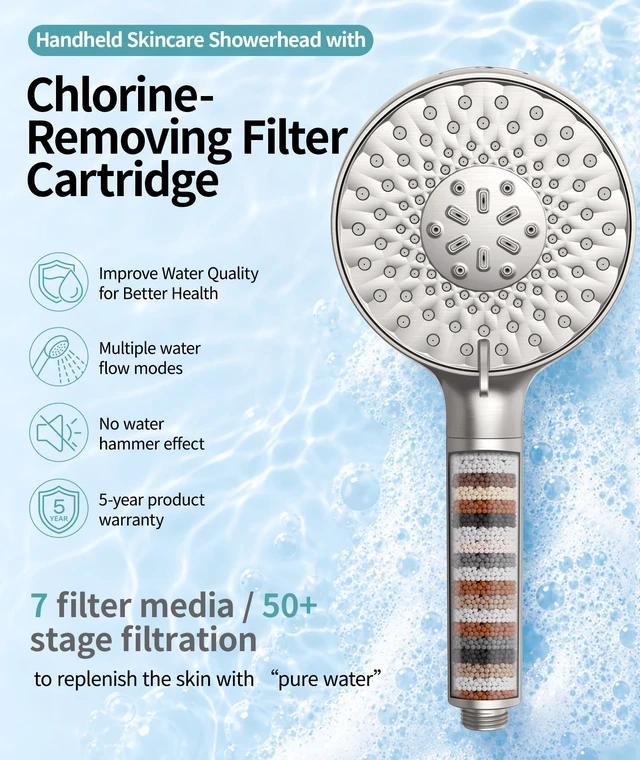 Alt view image 2 of 7 - Filtered Shower Head with Handheld High Pressure 9 Spray Mode Showerhead Detachable Shower Head Water Softener Filters Beads for Hard Water Remove Chlorine 1 Filter 1.8GPM Brushed Nickel