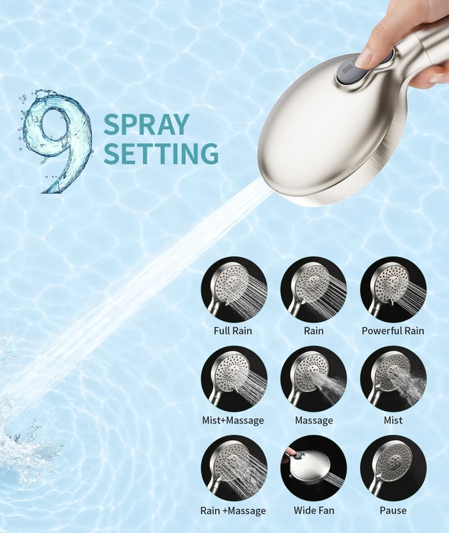 Alt view image 4 of 7 - Filtered Shower Head with Handheld High Pressure 9 Spray Mode Showerhead Detachable Shower Head Water Softener Filters Beads for Hard Water Remove Chlorine 1 Filter 1.8GPM Brushed Nickel