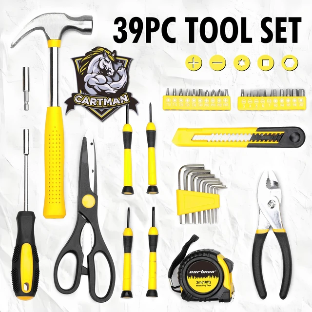 Alt view image 3 of 7 - 39-Piece Household Tool Set, Yellow Hand Kit With Storage Case Complete assortment for home repairs, DIY projects, furniture setup, crafting, and daily household fixes in toolbox