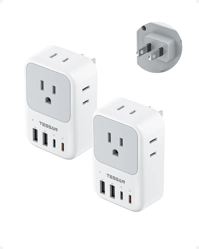 Main image of US to Japan Plug Adapter 2 Pack, 2 Prong to 3 Prong Outlet Adapter PD 20W, 4 AC Outlets, 4 USB Ports (2 USB C), USA to Japan China Mexico Philippines Canada Peru Thailand Vietnam