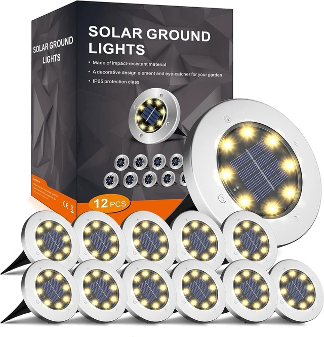 Main image of INCX Solar Lights Outdoor Waterproof, Warm White, 12 Pack Ground Lights | Solar Powered Lights Outdoor Solar Disk Light Landscape Light for Deck Step Patio Yard Pathway Walkway Driveway Garden