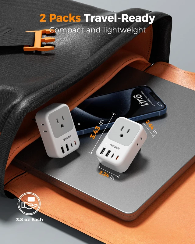 Alt view image 6 of 7 - 2 Pack Type N Plug Adapter Brazil for Travel 4 AC Outlets, 4 USB Ports (2 USB C), Type N Adapter For US to Brazilian Brasil