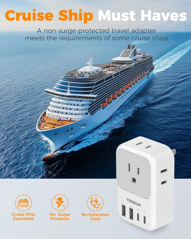 Alt view image 7 of 7 - US to Japan Plug Adapter 2 Pack, 2 Prong to 3 Prong Outlet Adapter PD 20W, 4 AC Outlets, 4 USB Ports (2 USB C), USA to Japan China Mexico Philippines Canada Peru Thailand Vietnam