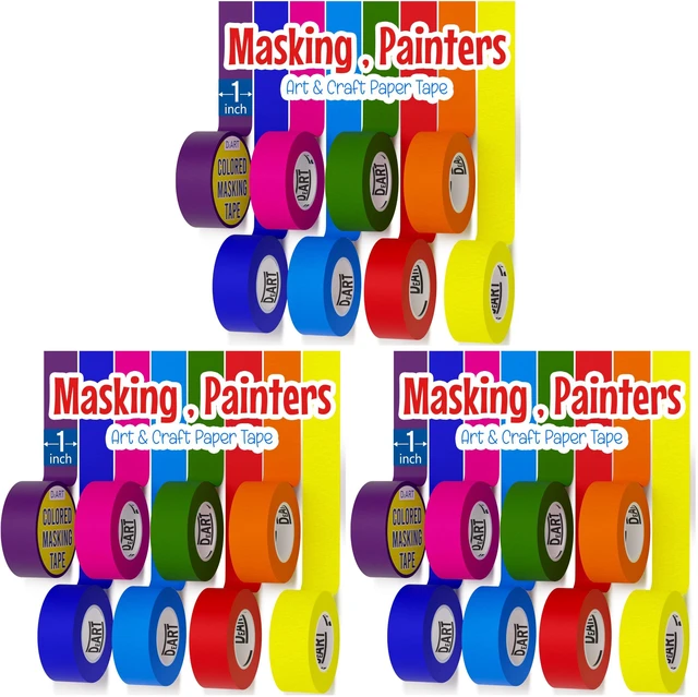 Main image of 8X Colored Masking Tape, 33 Ft x 1 inch Colored Painters Tape for Arts & Crafts Labeling or Coding, Craft Supplies Color Tape Rolls, Colorful Masking Craft Tape, Lab Tape (Pack of 3)