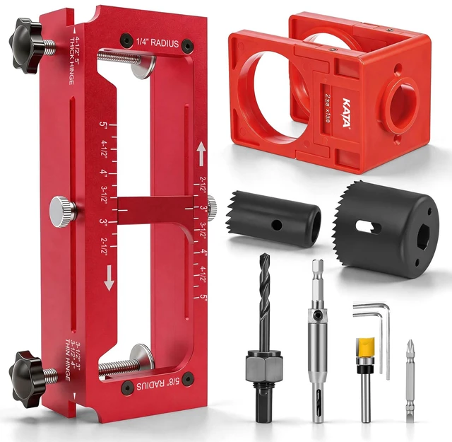Main image of Door Hinge Mortise Jig & Lock Installation Kit for Interior Wood Doors Aluminum alloy router template kit for hinge mortising 2.5"5" length, door hole drilling kit for 1-3/8" & 1-3/4" thick doors