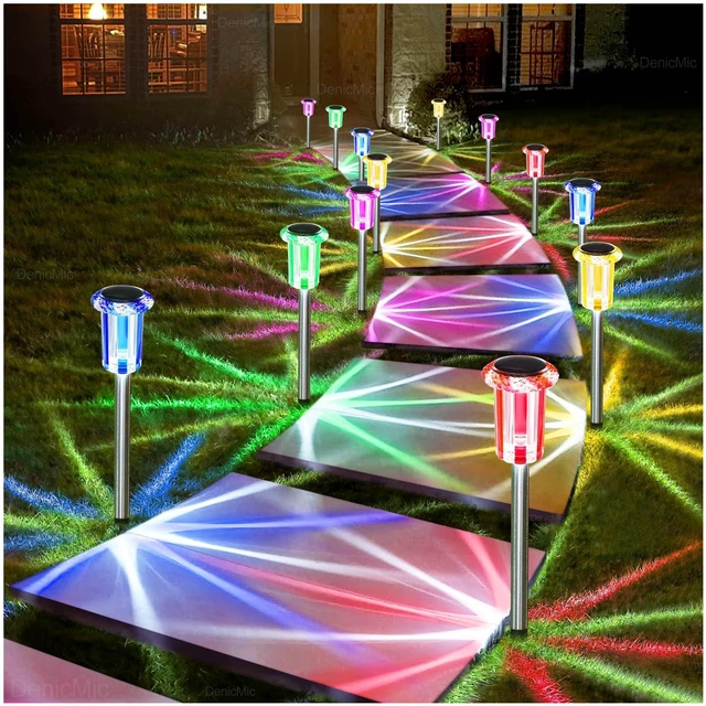 Main image of Outdoor Solar Lights Waterproof 10 Pack Color LED Christmas Decor Pathway Yard Garden Driveway Landscape Path Lighting - Candy Cane Style Starburst Light Pattern, Acrylic/Stainless Steel