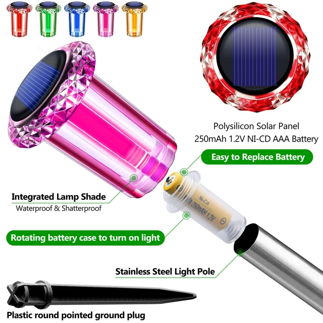 Alt view image 2 of 7 - Outdoor Solar Lights Waterproof 10 Pack Color LED Christmas Decor Pathway Yard Garden Driveway Landscape Path Lighting - Candy Cane Style Starburst Light Pattern, Acrylic/Stainless Steel