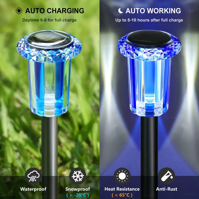 Alt view image 4 of 7 - Outdoor Solar Lights Waterproof 10 Pack Color LED Christmas Decor Pathway Yard Garden Driveway Landscape Path Lighting - Candy Cane Style Starburst Light Pattern, Acrylic/Stainless Steel