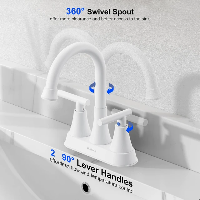 Alt view image 3 of 7 - Bathroom Faucet, 4 inch Centerset 2-Handle Lead-Free, White Bathroom Sink Faucet with Pop-up Drain and Supply Lines, Stainless Steel Faucet for Vanity RV Restroom Laundry Outdoor Sink
