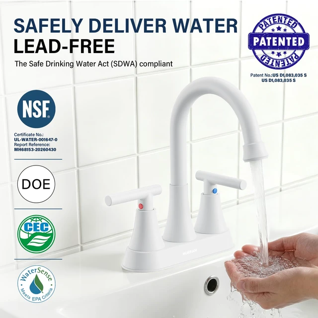 Alt view image 2 of 7 - Bathroom Faucet, 4 inch Centerset 2-Handle Lead-Free, White Bathroom Sink Faucet with Pop-up Drain and Supply Lines, Stainless Steel Faucet for Vanity RV Restroom Laundry Outdoor Sink
