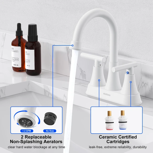 Alt view image 4 of 7 - Bathroom Faucet, 4 inch Centerset 2-Handle Lead-Free, White Bathroom Sink Faucet with Pop-up Drain and Supply Lines, Stainless Steel Faucet for Vanity RV Restroom Laundry Outdoor Sink