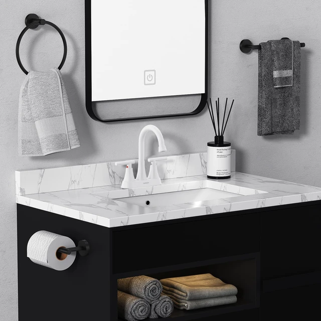 Alt view image 6 of 7 - Bathroom Faucet, 4 inch Centerset 2-Handle Lead-Free, White Bathroom Sink Faucet with Pop-up Drain and Supply Lines, Stainless Steel Faucet for Vanity RV Restroom Laundry Outdoor Sink
