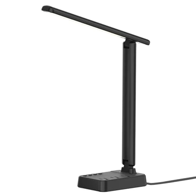 Alt view image 2 of 2 - LED Desk Lamp with Power Strip, 3 AC Outlets, 4 USB Ports, Stepless Dimming