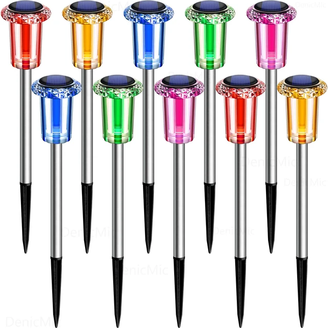 Alt view image 7 of 7 - Outdoor Solar Lights Waterproof 10 Pack Color LED Christmas Decor Pathway Yard Garden Driveway Landscape Path Lighting - Candy Cane Style Starburst Light Pattern, Acrylic/Stainless Steel