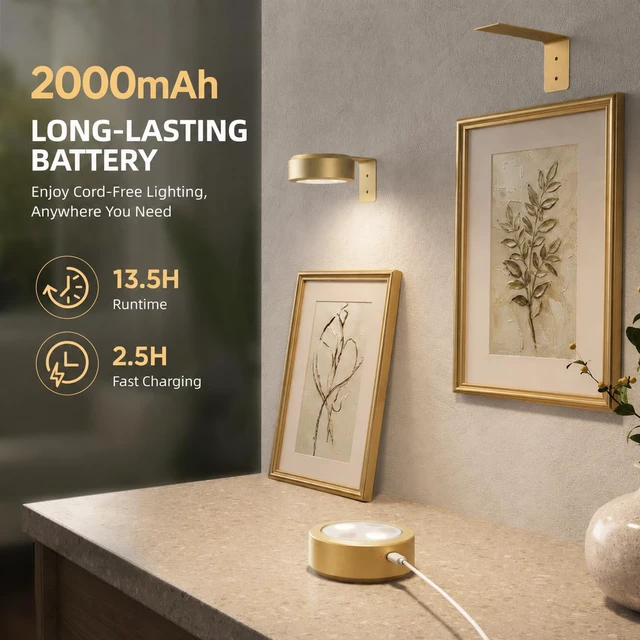 Alt view image 4 of 7 - Picture Lights for Wall, 2000mAh Rechargeable Battery Magnetic Poster Lights with 3 Color Temps & 12 RGB, Remote Dimmable Timer Painting Light, Wall Decor Light for Art Display, Frame (3 Pack)