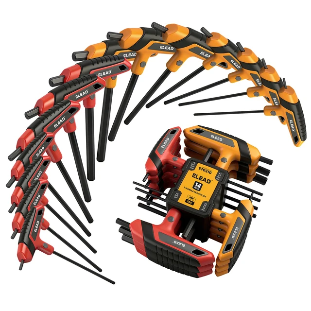 Main image of 14-Piece T-handle Allen Wrench Set, Metric 2.5mm-10mm & SAE 1/8"-3/8" Portable Hex Key, Long Arm Allen Key Set with Storage Rack for Basic Home Repair and Mechanical Maintenance