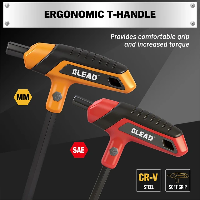 Alt view image 6 of 7 - 14-Piece T-handle Allen Wrench Set, Metric 2.5mm-10mm & SAE 1/8"-3/8" Portable Hex Key, Long Arm Allen Key Set with Storage Rack for Basic Home Repair and Mechanical Maintenance