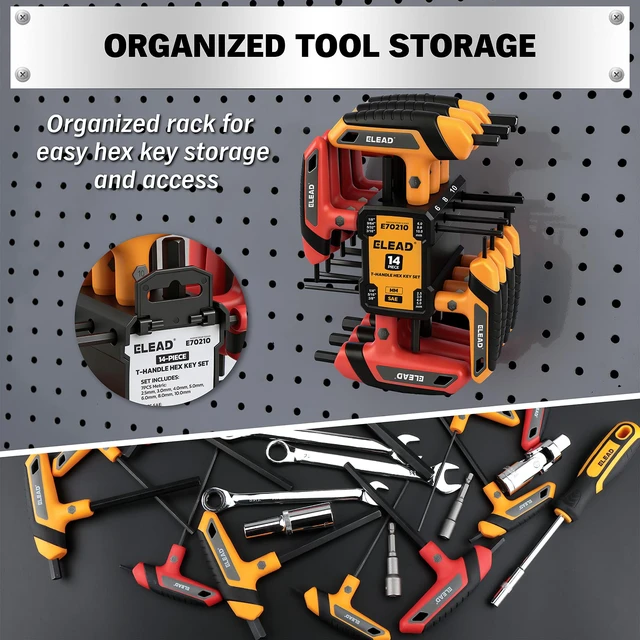 Alt view image 7 of 7 - 14-Piece T-handle Allen Wrench Set, Metric 2.5mm-10mm & SAE 1/8"-3/8" Portable Hex Key, Long Arm Allen Key Set with Storage Rack for Basic Home Repair and Mechanical Maintenance