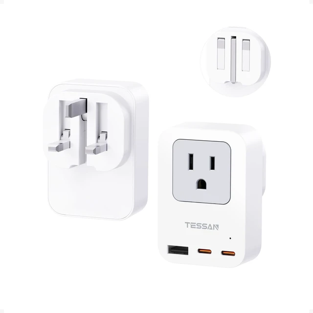 Main image of US to UK Plug Adapter PD 20W, 2 Pack Foldable Ultra Thin 3 USB Ports (2 USB C), Type G Power Adaptor, For USA to Ireland Scotland Dubai Hong Kong England British Kenya London