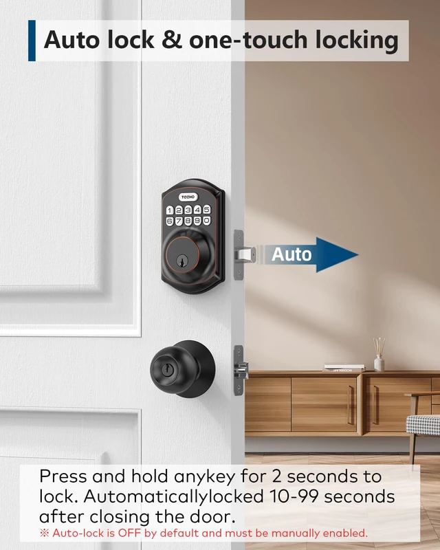 Alt view image 3 of 7 - TE001 Keyless Entry Deadbolt with Keypad for Front Door, Bronze ANSI Grade 3 Security, 20 User Codes, Low Battery Alert, IP54 Waterproof, One Touch Lock, Anti-Peep Password & 2 Backup Keys