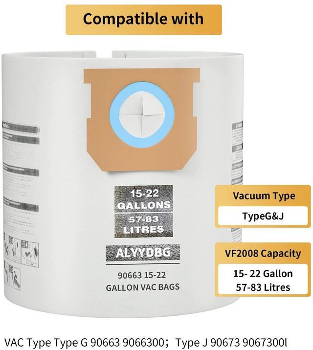 Alt view image 3 of 6 - 3 Pack Shop Vac Bags 15-22 Gallon Type G/J 90663 90673 Drying Using 90663 90673 Filter Bags