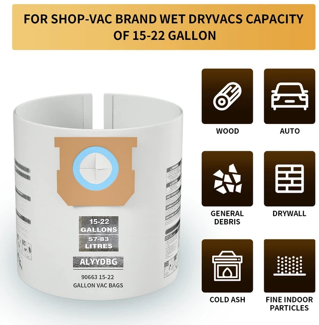 Alt view image 4 of 6 - 3 Pack Shop Vac Bags 15-22 Gallon Type G/J 90663 90673 Drying Using 90663 90673 Filter Bags