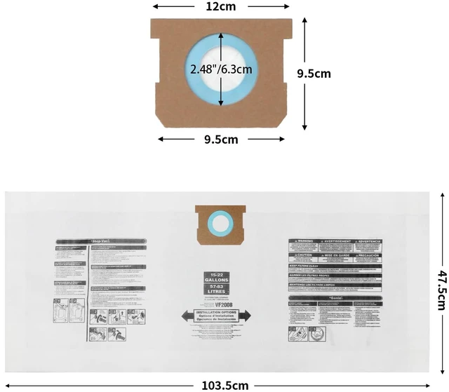 Alt view image 6 of 6 - 3 Pack Shop Vac Bags 15-22 Gallon Type G/J 90663 90673 Drying Using 90663 90673 Filter Bags