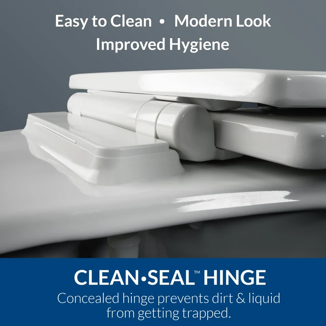 Alt view image 2 of 7 - Ashton Easy to Clean Single Hinge Toilet Seat, Modern Slow Close Wood Toilet Seat, Made in USA, Elongated, White
