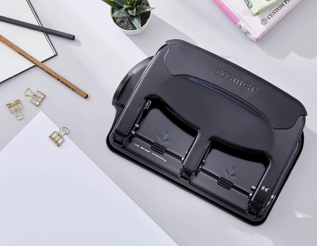 Alt view image 7 of 7 - EZ Squeeze Heavy Duty 3 Hole Punch, 40 Sheet Capacity, Black EZ-Squeeze Technology, All-Metal Construction, Easy-to-Clean Tray, Keeps Documents Centered, Built for Years of Use