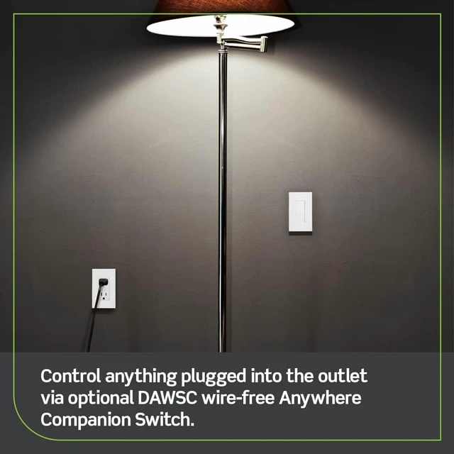 Alt view image 5 of 7 - Decora Smart Outlet, Tamper-Resistant 15A, Wi-Fi 2nd Gen, Works with My, Alexa, Google Assistant, Apple Home/Siri & Wire-Free Companions for Switched Outlet, D215R-1RW, White