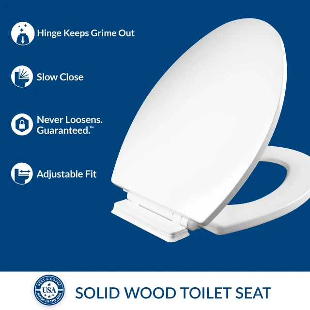 Alt view image 4 of 7 - Ashton Easy to Clean Single Hinge Toilet Seat, Modern Slow Close Wood Toilet Seat, Made in USA, Elongated, White