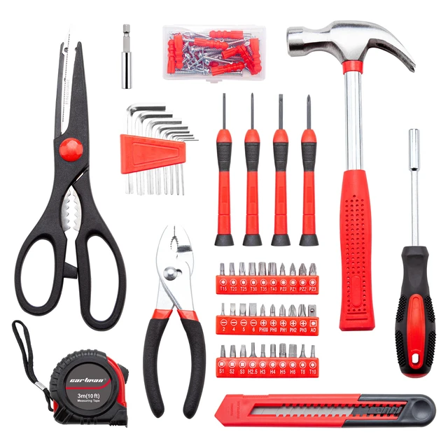 Alt view image 3 of 6 - Complete Household Tool Set, Red Hand Kit With Storage Case Versatile tool assortment for home repairs, DIY projects, furniture setup, crafting, and daily household fixes in toolbox