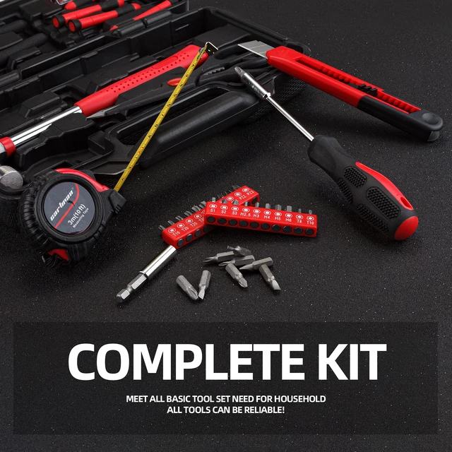 Alt view image 4 of 6 - Complete Household Tool Set, Red Hand Kit With Storage Case Versatile tool assortment for home repairs, DIY projects, furniture setup, crafting, and daily household fixes in toolbox