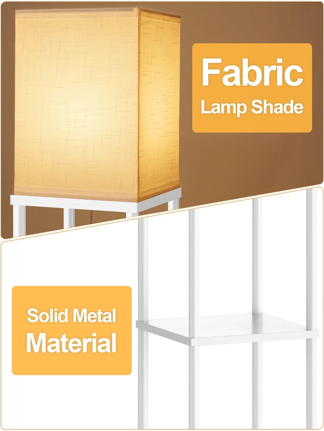 Alt view image 2 of 7 - Floor Lamp with Shelves for Living Room White, Shelf Floor Lamp with 3 CCT LED Bulb, Corner Display Standing Column Lamp Etagere Organizer Tower Nightstand with White Linen Shade for Bedroom, Office