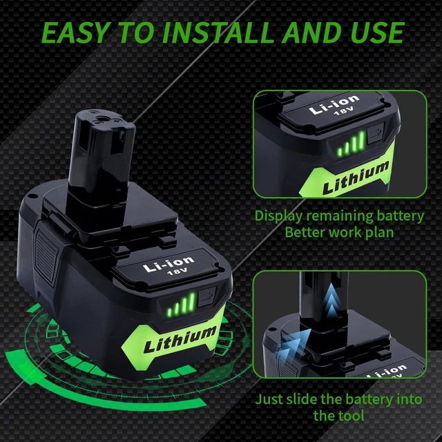 Alt view image 5 of 7 - 2 Packs 6.0Ah 18V Battery Replacement for Ryobi 18V Lithium-Ion Battery, Compatible with Ryobi 18 Volt Batteries Cordless Power Tools