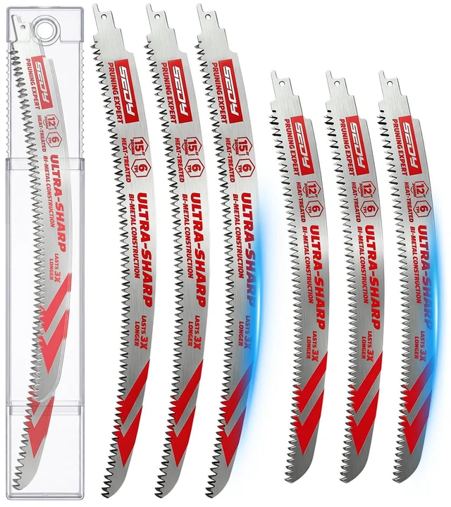 Main image of 6-Piece Japanese Teeth Reciprocating Saw Blade Set, Arc Edge Wood Pruning Saw Blades, 6TPI for Tree Trimming, Wood Cutting, 12 Inch and 15 Inch