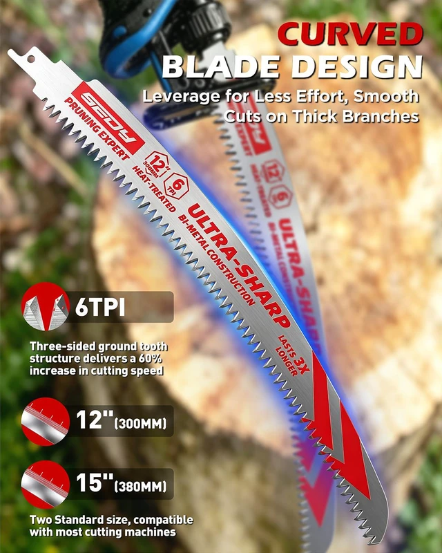 Alt view image 2 of 7 - 6-Piece Japanese Teeth Reciprocating Saw Blade Set, Arc Edge Wood Pruning Saw Blades, 6TPI for Tree Trimming, Wood Cutting, 12 Inch and 15 Inch