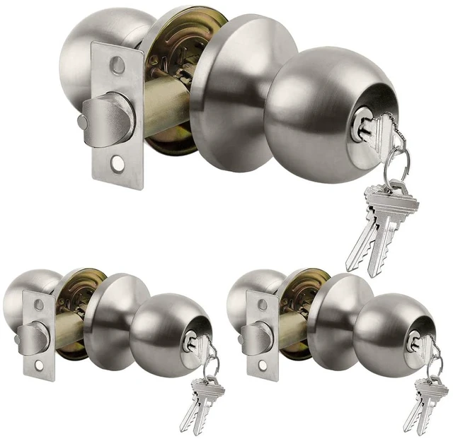 Main image of 3 Pack Door Knob with Lock and Key, Keyed Different, Satin Nickel Entry Door Knob, for Entrance and Front Door