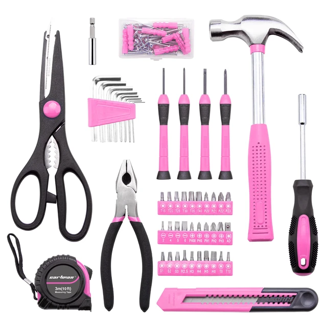 Alt view image 3 of 7 - Complete Household Tool Set, Pink Hand Kit With Storage Case Versatile tool assortment for home repairs, DIY projects, furniture setup, crafting, and daily household fixes in toolbox