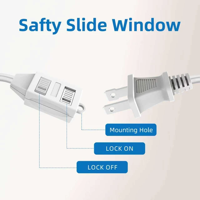 Main image of Indoor Extension Cord, 2 Prong 25 Feet Extension Cord, 3 Polarized Outlets with Safety Slide Windows,13A/1625W, 16 AWG, 1 Pack