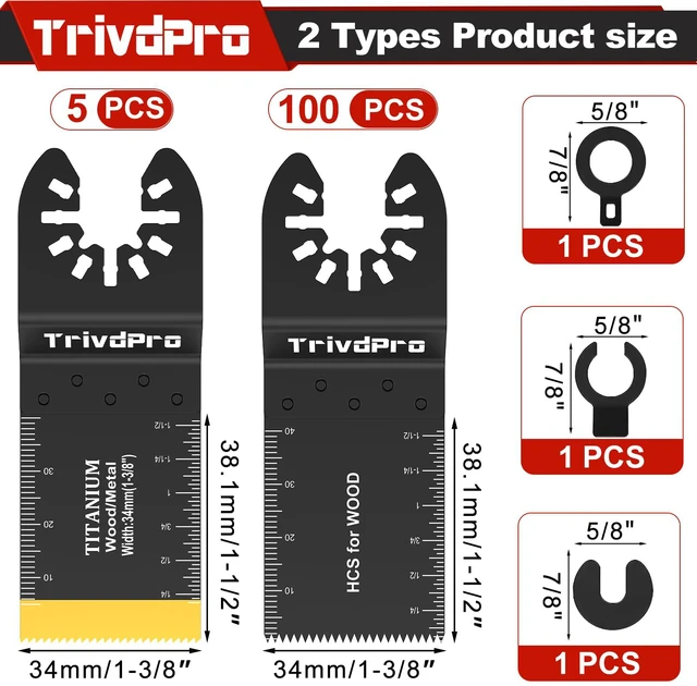 Alt view image 2 of 7 - 105PCS Oscillating Saw Blades for Wood Plastics Metal Cutting Universal Titanium Multi Tool Blades Kits, Quick Release Multitool Blades Fit Dewalt Ryobi Milwaukee Fein
