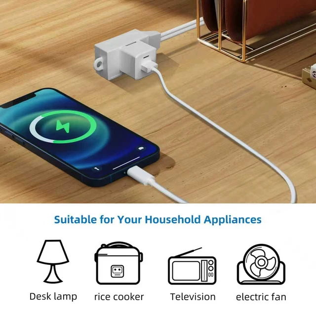 Alt view image 4 of 6 - Indoor Extension Cord, 2 Prong 25 Feet Extension Cord, 3 Polarized Outlets with Safety Slide Windows,13A/1625W, 16 AWG, 1 Pack