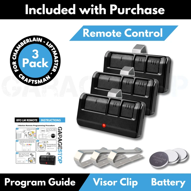 Alt view image 5 of 6 - 3X 893LM 893Max 891LM for LiftMaster Chamberlain Craftsman 3-button universal door opener remote replacement 371LM 373LM 971LM 973LM, extra-long range clicker, Black