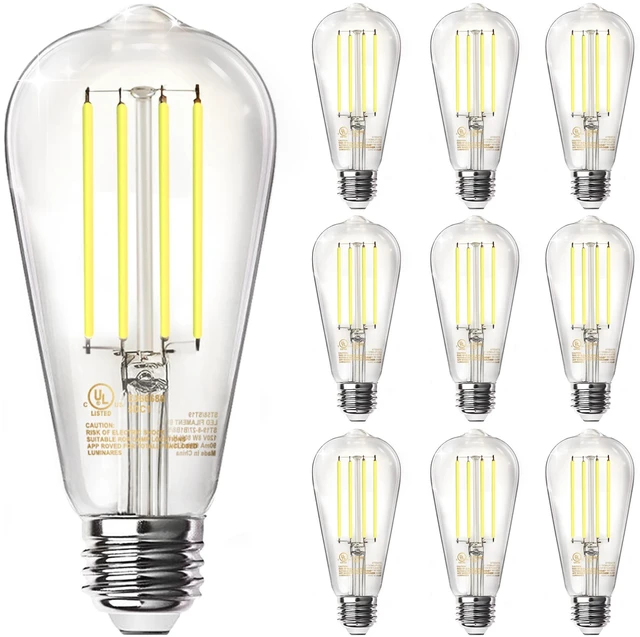 Main image of LED Edison Light Bulbs, E26 Dimmable Vintage Bulb, 8W = 60W Equivalent Daylight White 5000K, 800LM, E26 Base, ST19/58, 80+CRI, Clear Glass, Antique Decorative Filament Bulb for Living Room, 10Pack