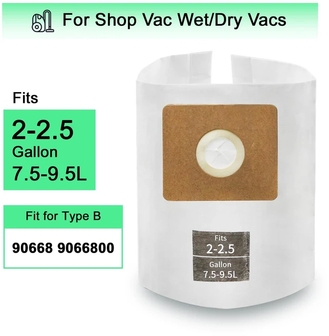 Alt view image 3 of 6 - 10 Pack for Shop Vac Bags 2-2.5 Gallon Type B 90668 9066800 9066833 Drying Using 1-1/2" Port Mini vac Bags for 2-2.5 Gal Vacuum