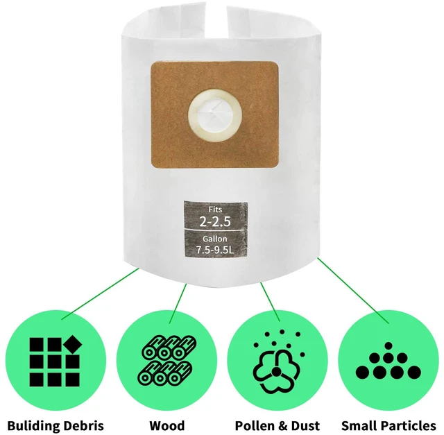 Alt view image 4 of 6 - 10 Pack for Shop Vac Bags 2-2.5 Gallon Type B 90668 9066800 9066833 Drying Using 1-1/2" Port Mini vac Bags for 2-2.5 Gal Vacuum