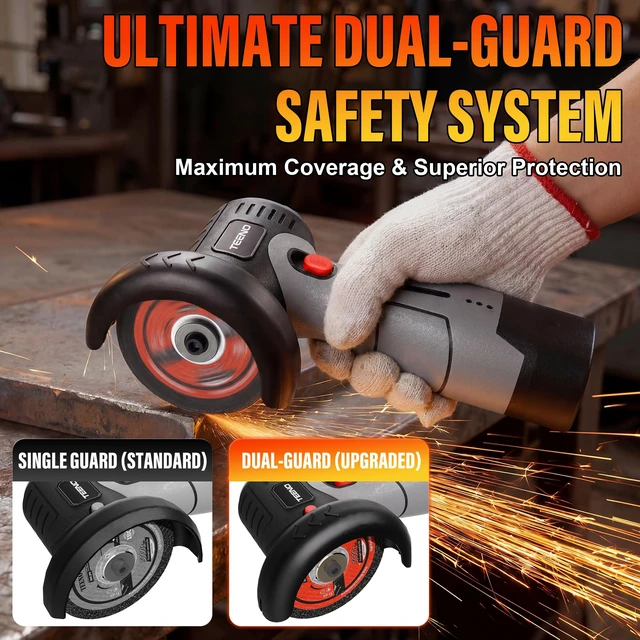 Alt view image 4 of 7 - Brushless Cordless Angle Grinder 3", 16.8V Cut-Off Tool, LED, Gray 19500 RPM Mini Angle Grinder with Overheat Protection, 2x 2.0Ah Batteries, Hard Case & 6 Discs for Metal/Wood/Tile